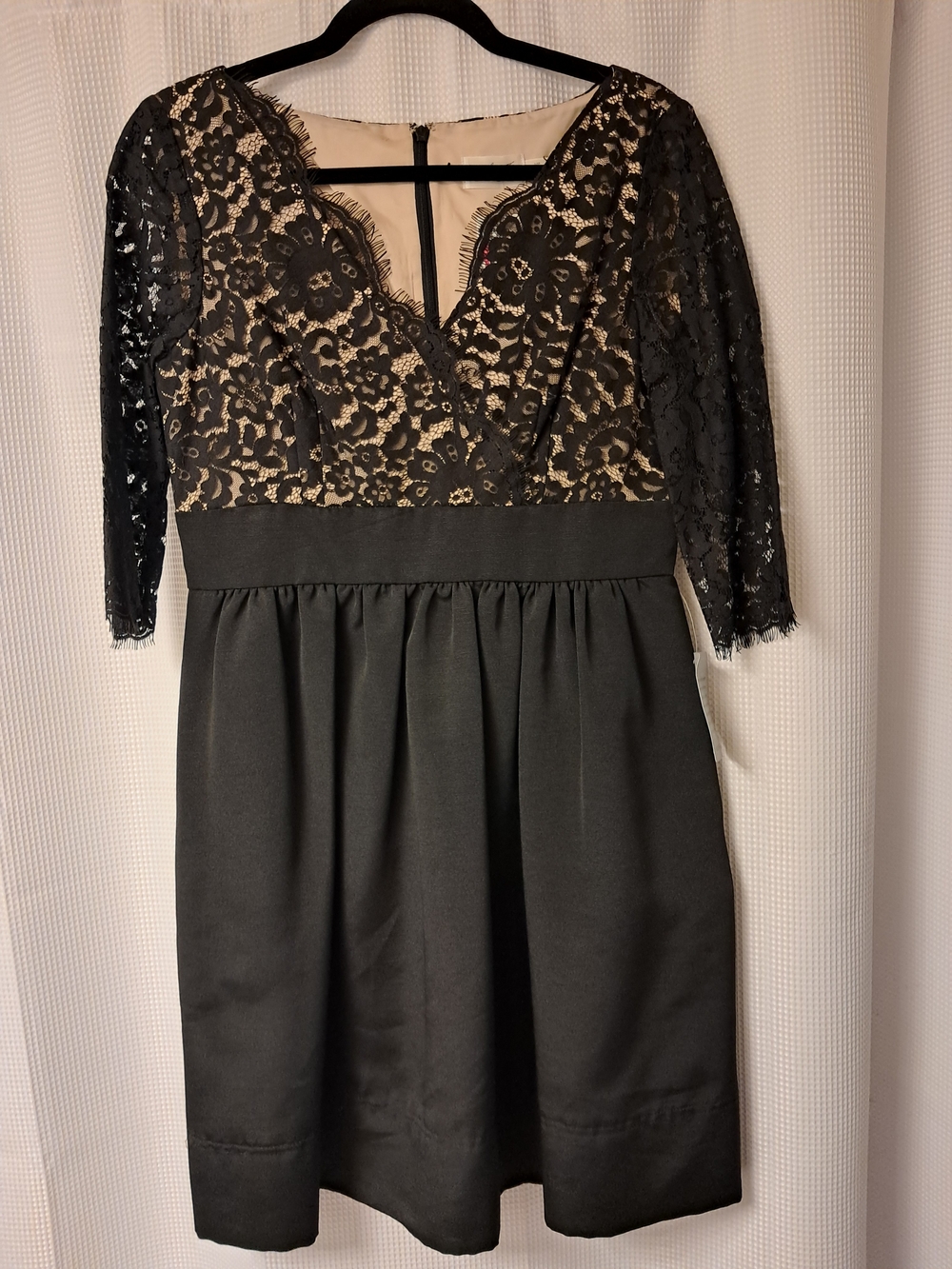 Eliza J Black Lace Midi Dress with Nude Illusion